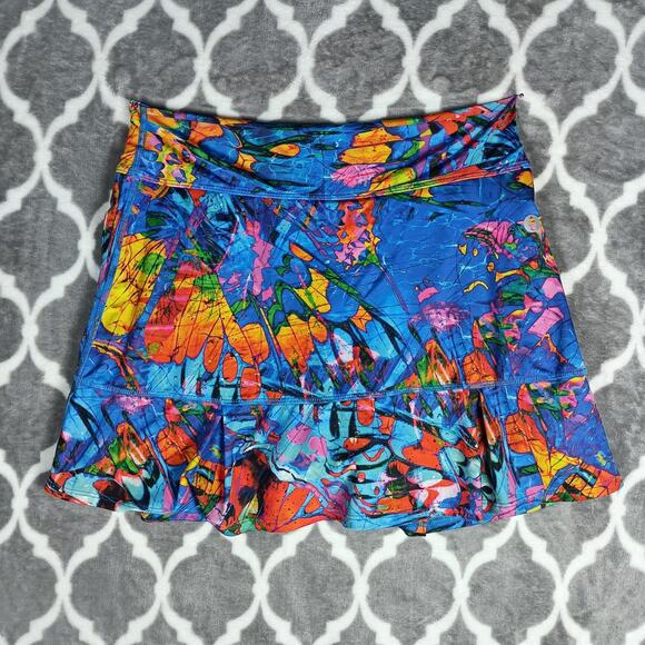 Dona Jo Skort Womens Large Blue Multicolor Athletic Tennis Skort Shorts Pocket - Picture 1 of 9